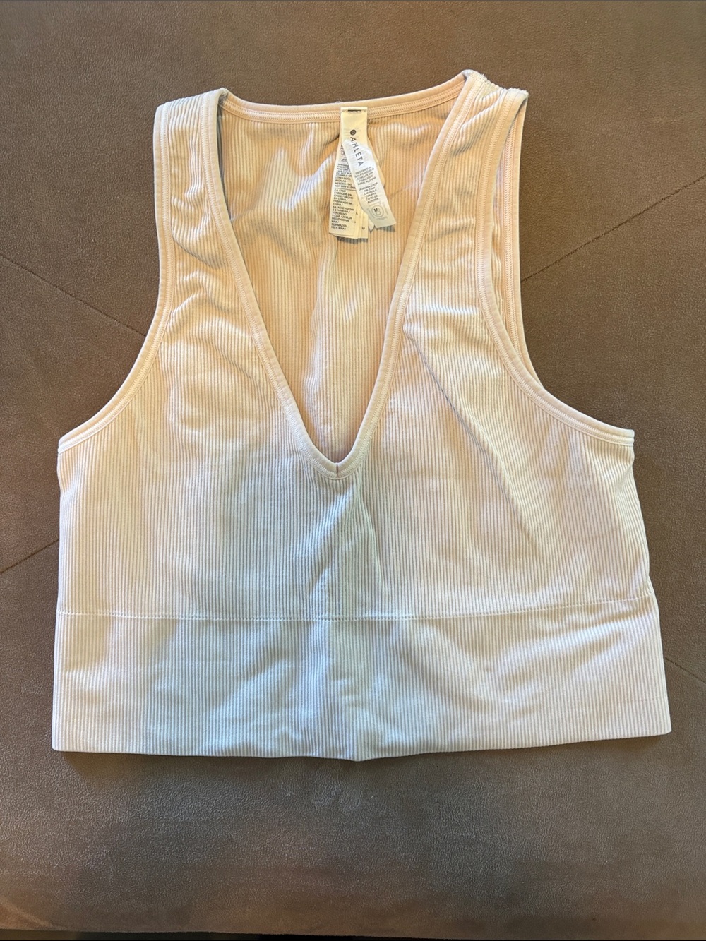 Athleta cream Ribbed V-Neck Sports Bra Top